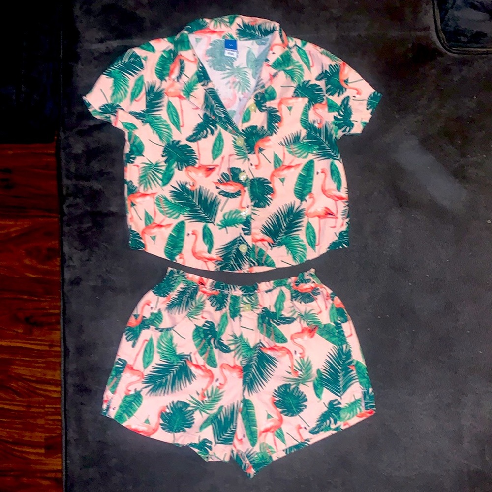 Old Navy Shorts Pink Flamingo Palm Elastic Waist & Kids Matching Set Size 5T - Picture 2 of 8